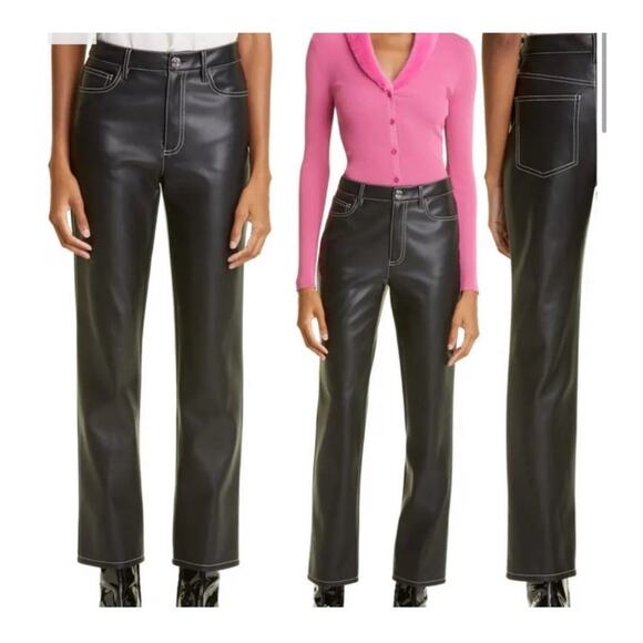 STAUD Pants - STAUD Faux Leather Pants with White Contrasting Stitching size 0